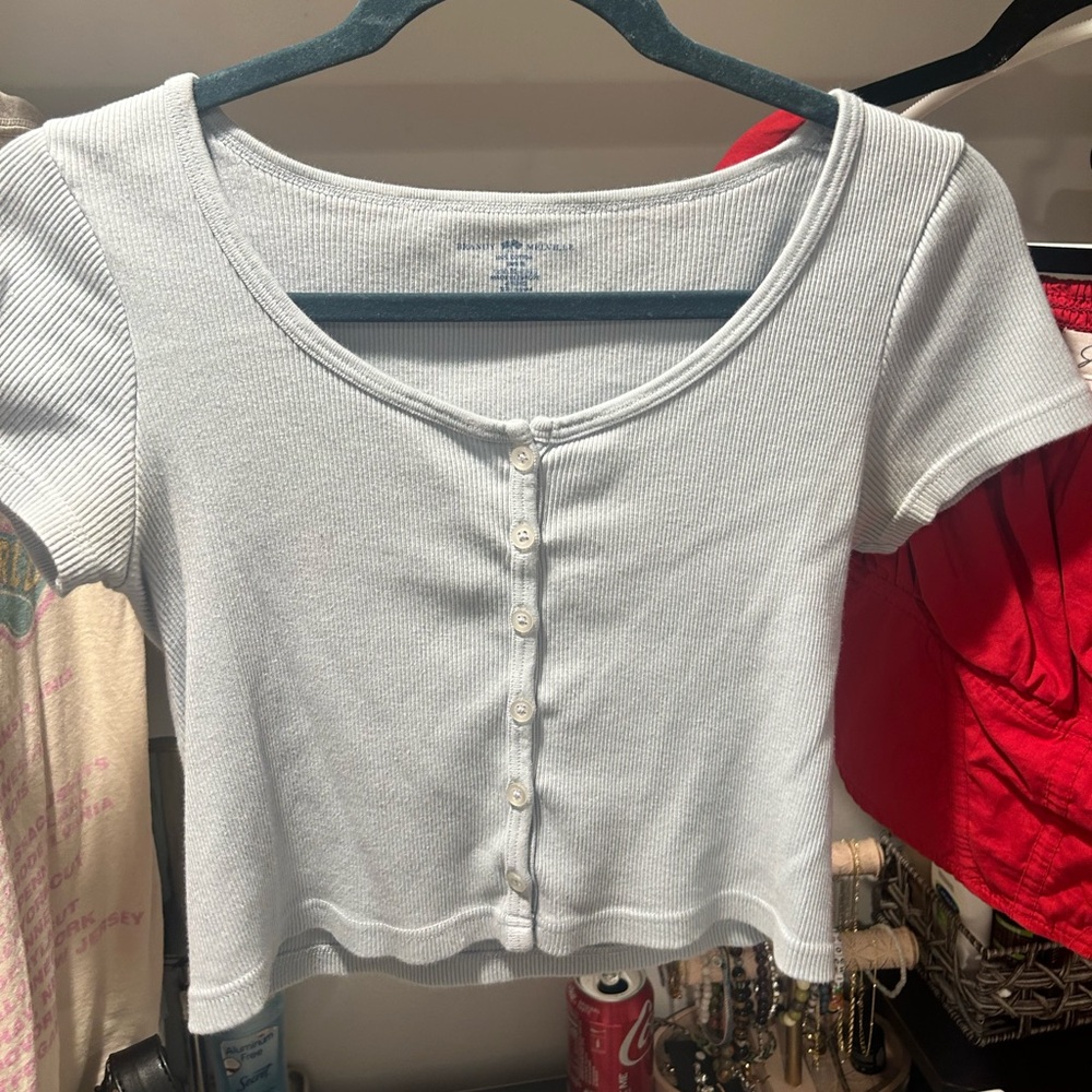 Baby blue brandy Melville cropped button up tee